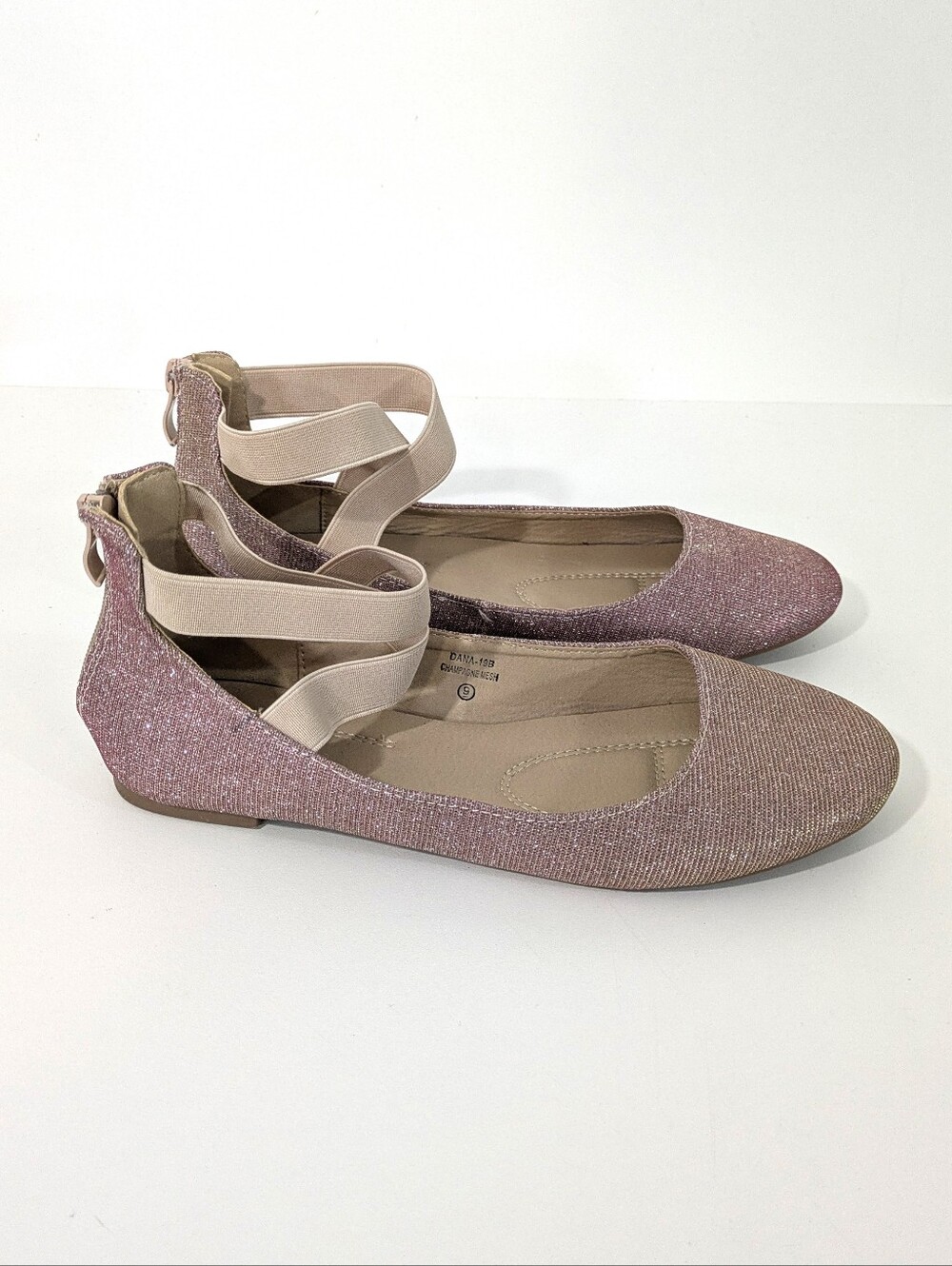 Bella Marie Sparkly Iridescent Pink Dana Ballet Flats / Gladiator Sandals Size 9